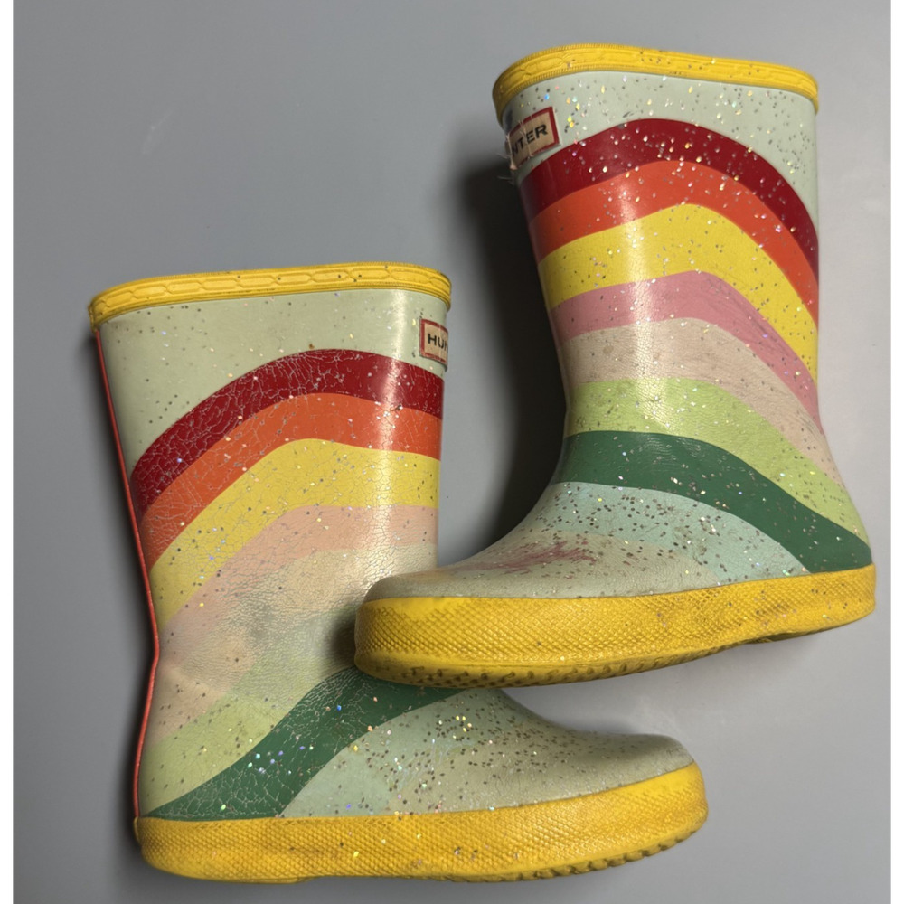 HUNTER Girls Rain Boots Waterproof Rainbow w/Glitter UK Size 10 US 11